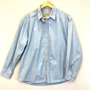 Vintage Woolrich Denim Button-Up Shirt Womens Large L Blue Outdoor Work Western